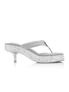 Alexander Wang 55 mm Jessie Silver Glitter Kitten Heel Thong Sandal